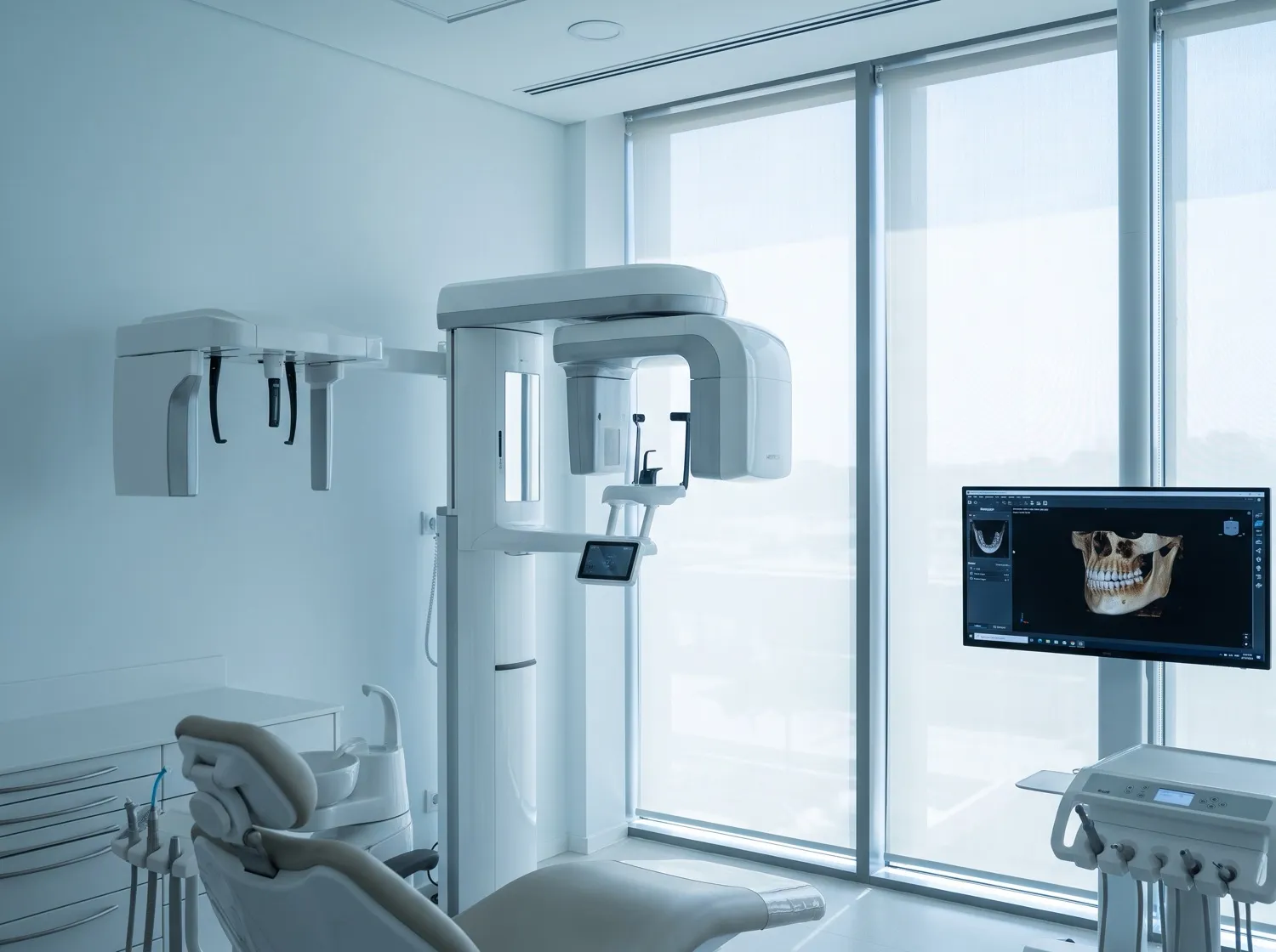 A bright, modern treatment room at Dundee Dental